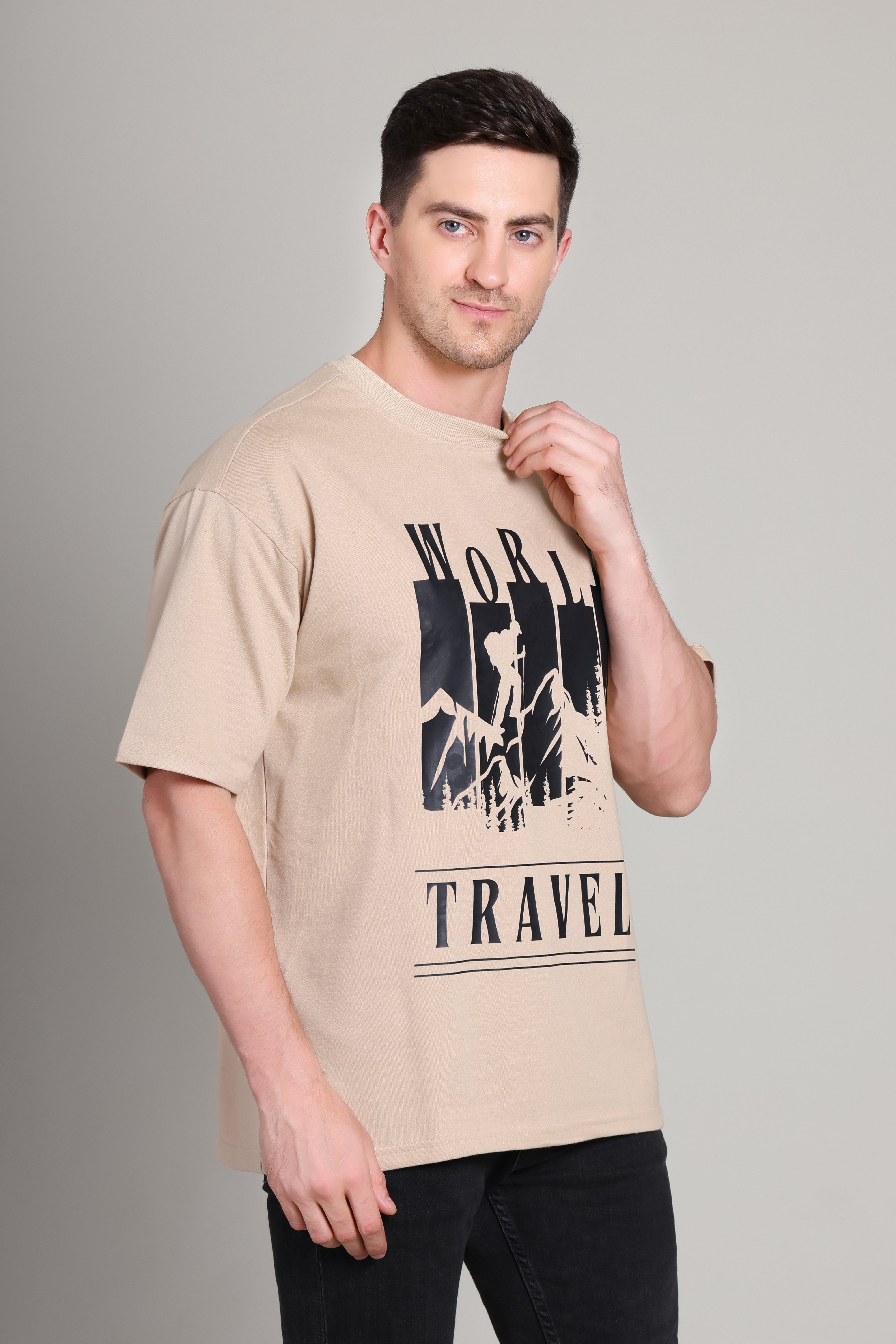 Oversized T Shirt - World Travel - Beige