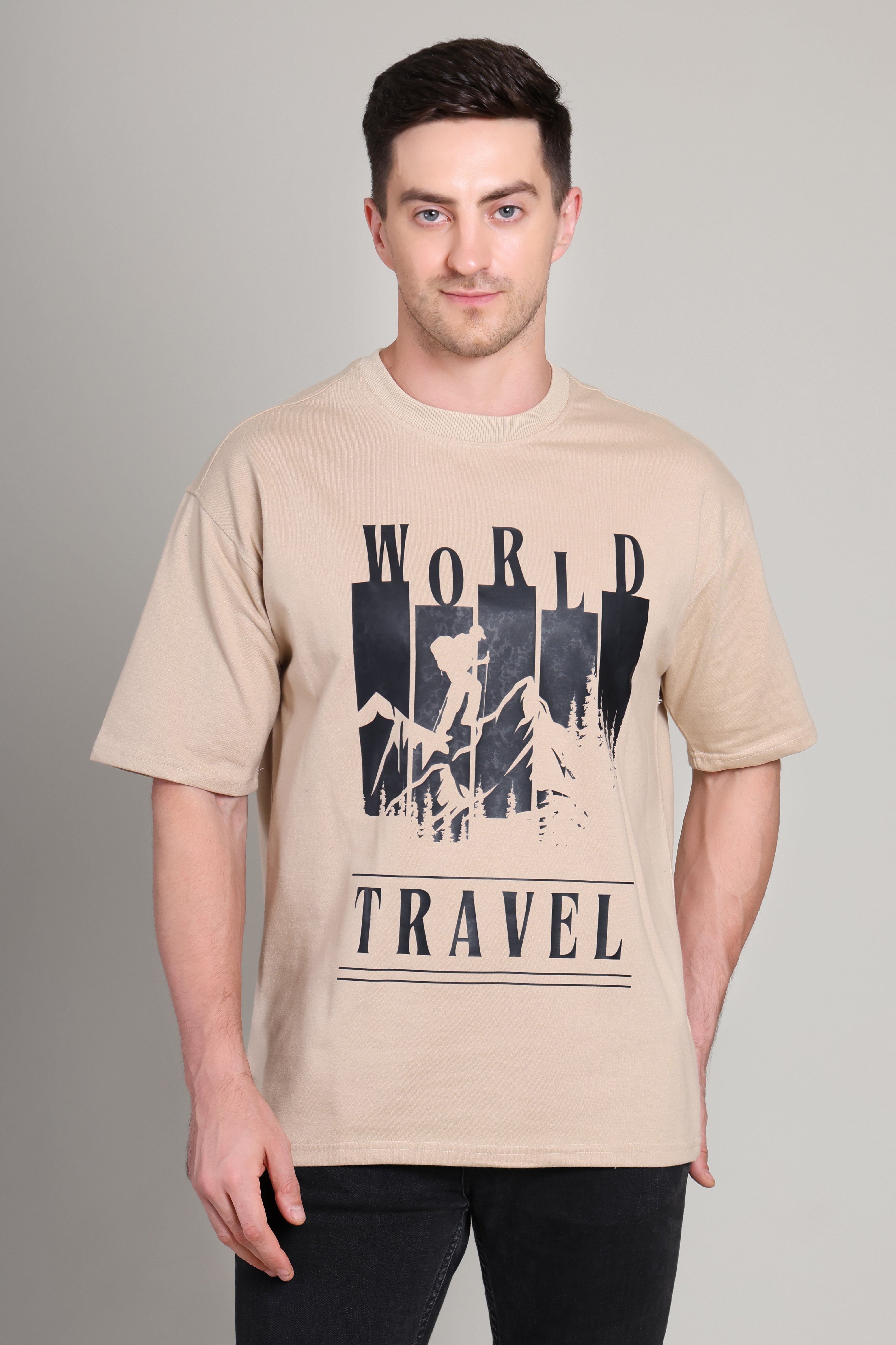 Oversized T Shirt - World Travel - Beige