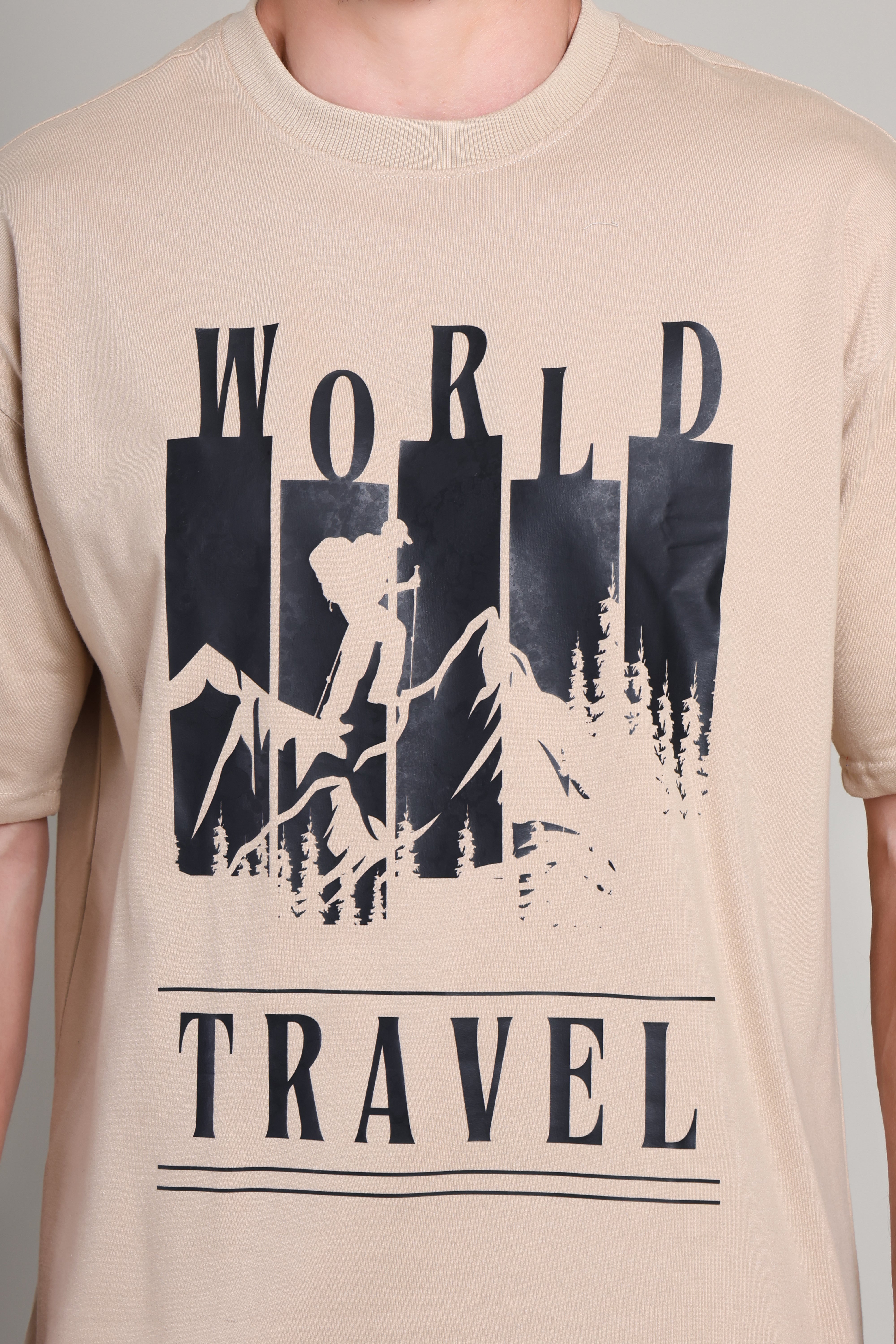 Oversized T Shirt - World Travel - Beige