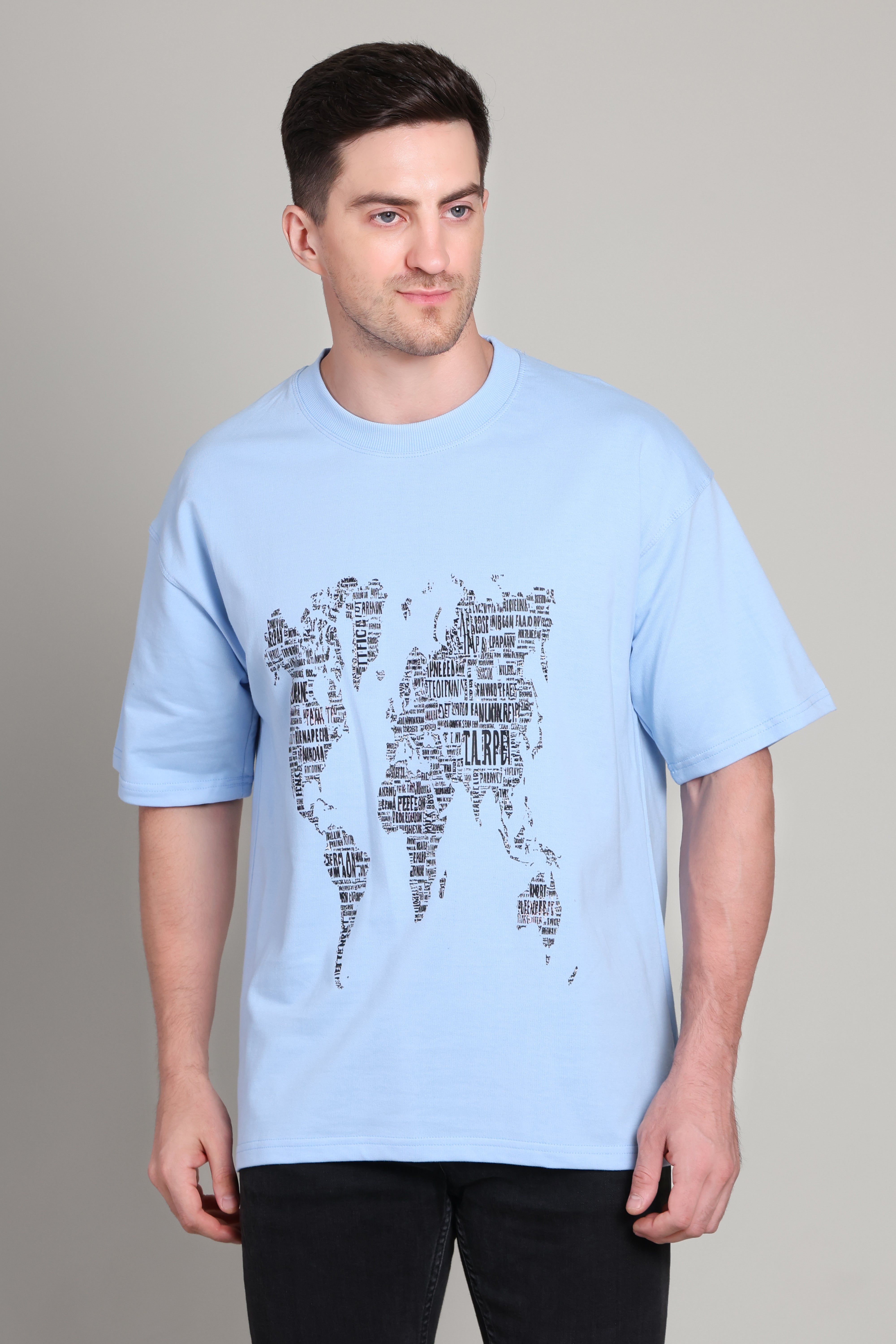 Oversized T Shirt - World Map - Blue