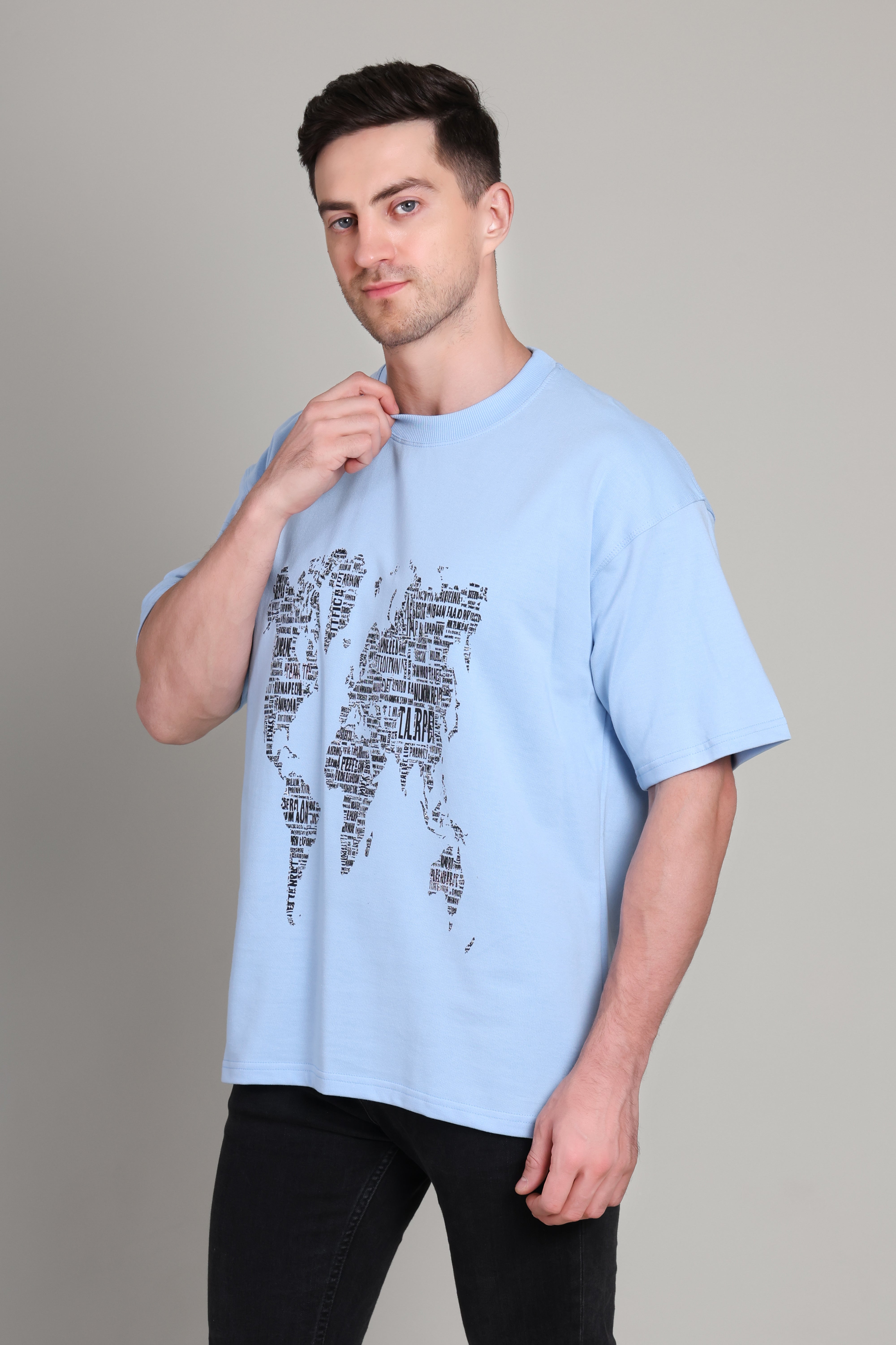Oversized T Shirt - World Map - Blue