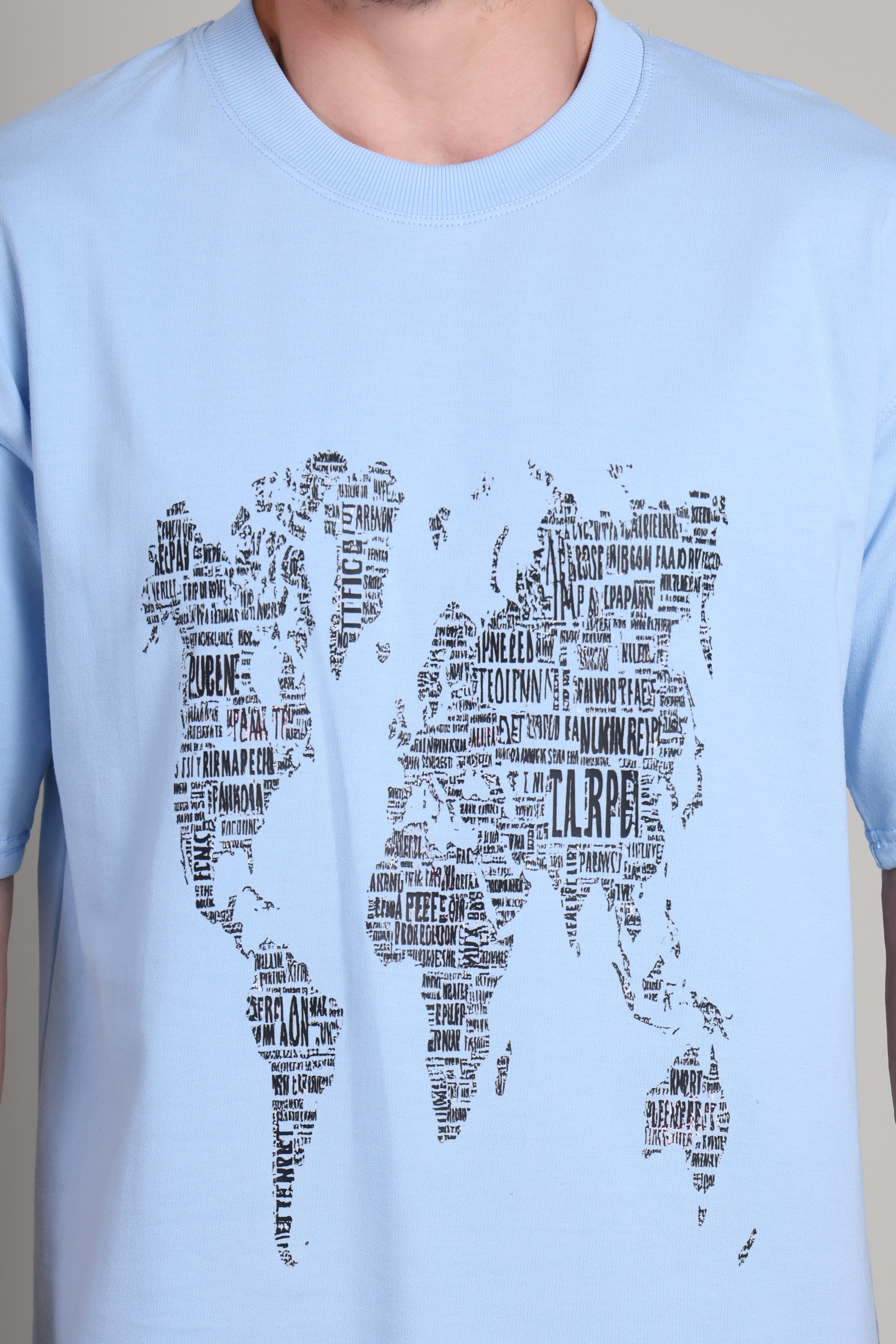 Oversized T Shirt - World Map - Blue