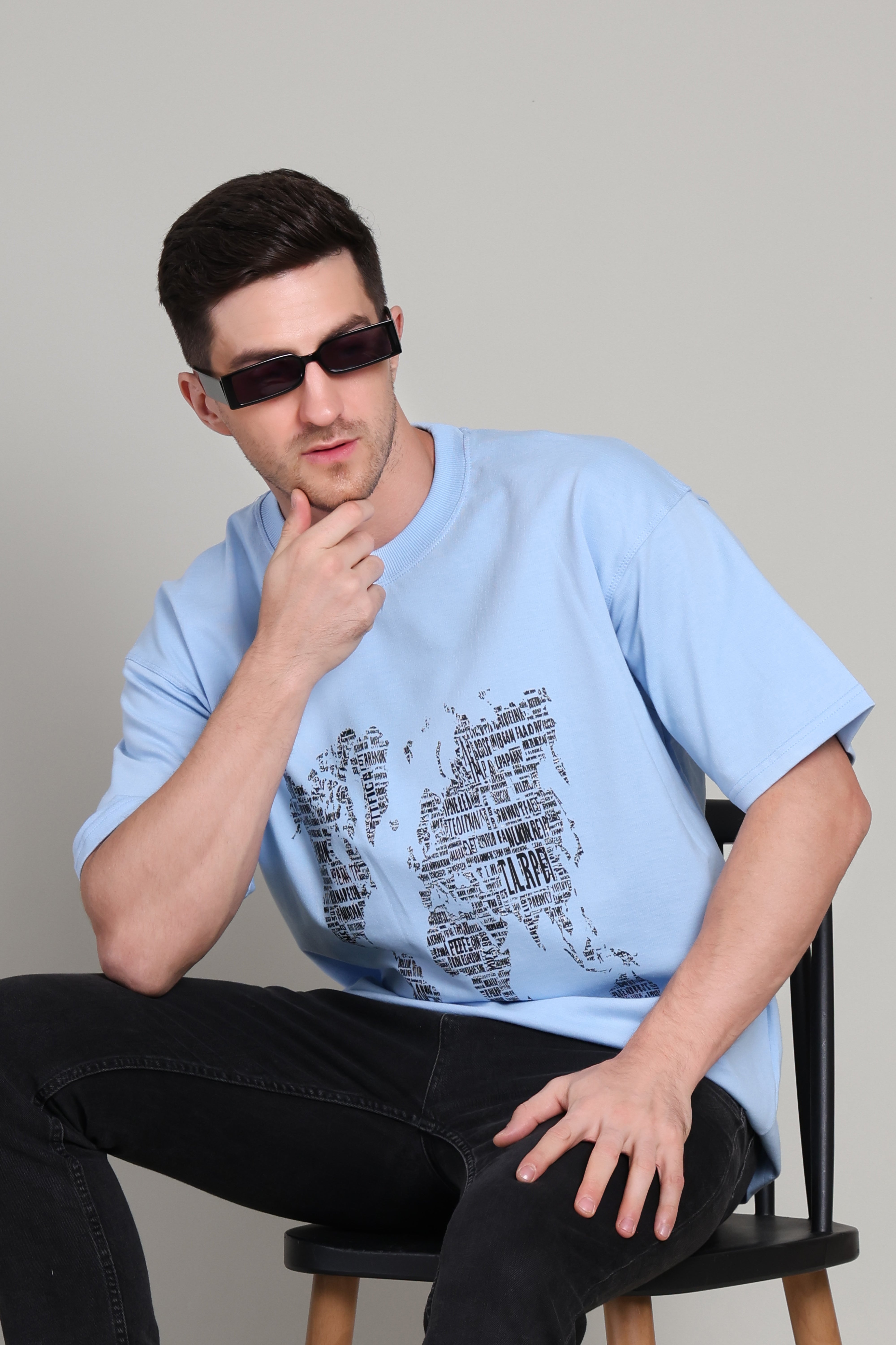 Oversized T Shirt - World Map - Blue