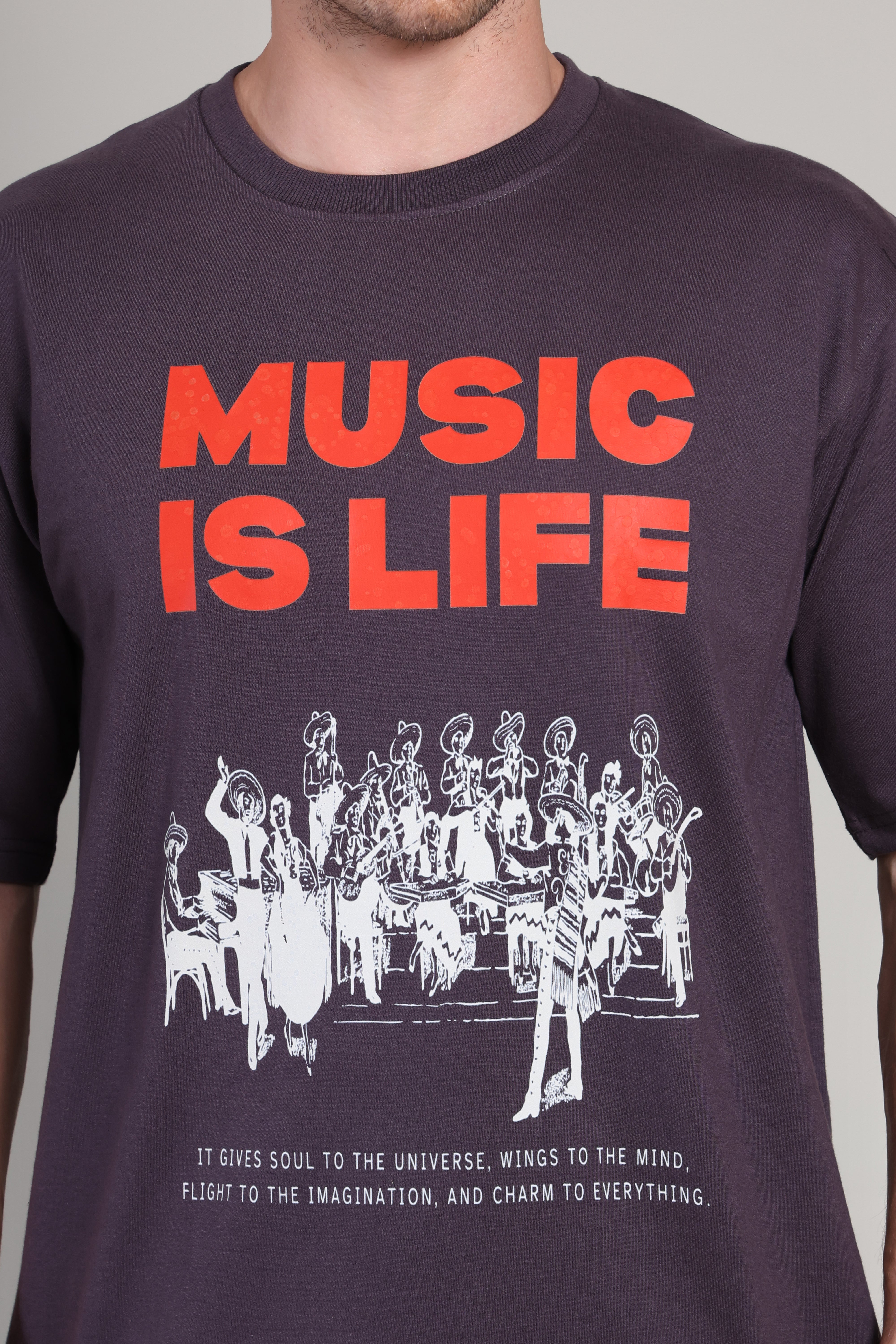 Oversized T Shirt - Music is Life - Grey