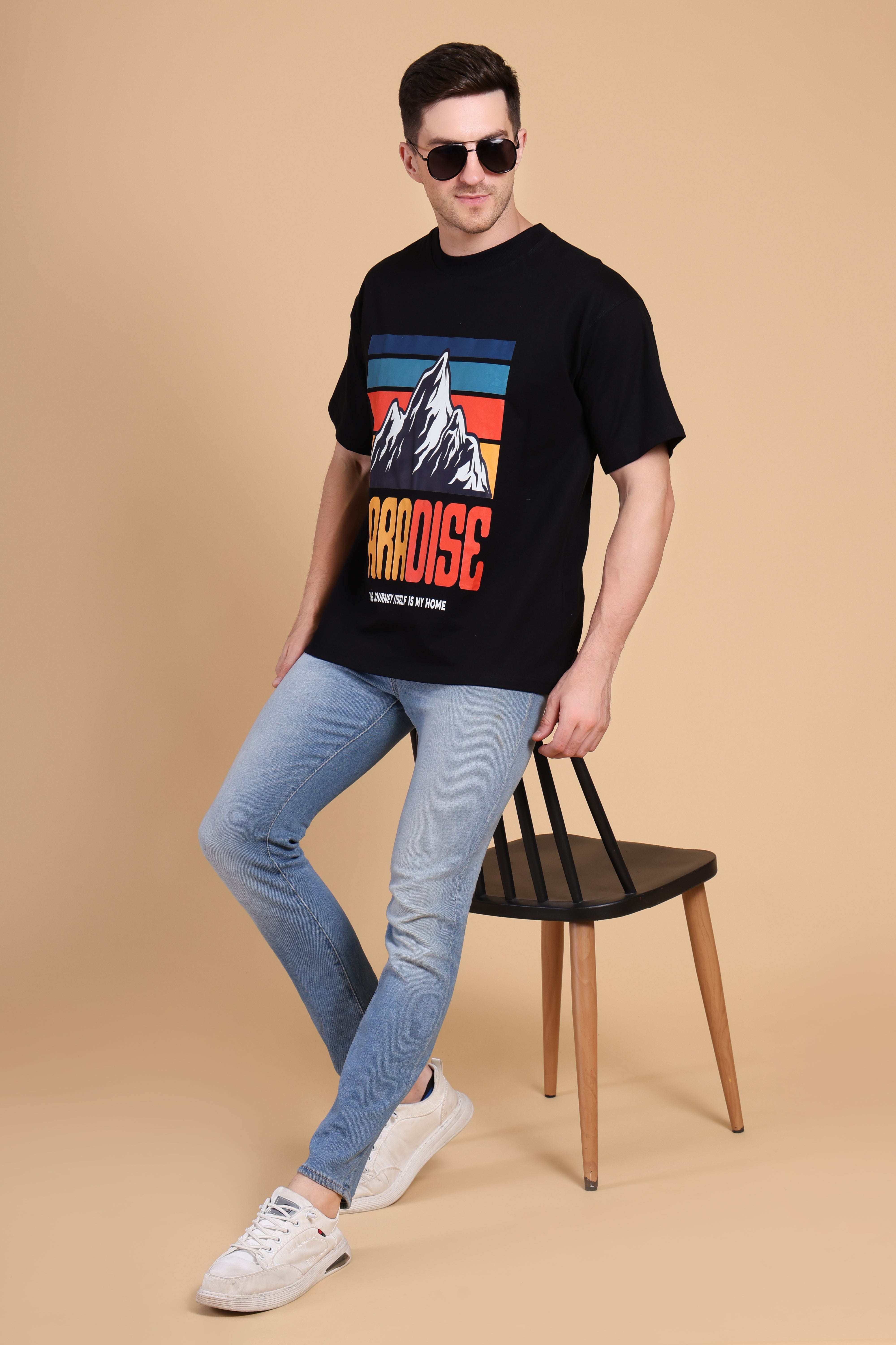 Oversized T Shirt - Paradise - Black