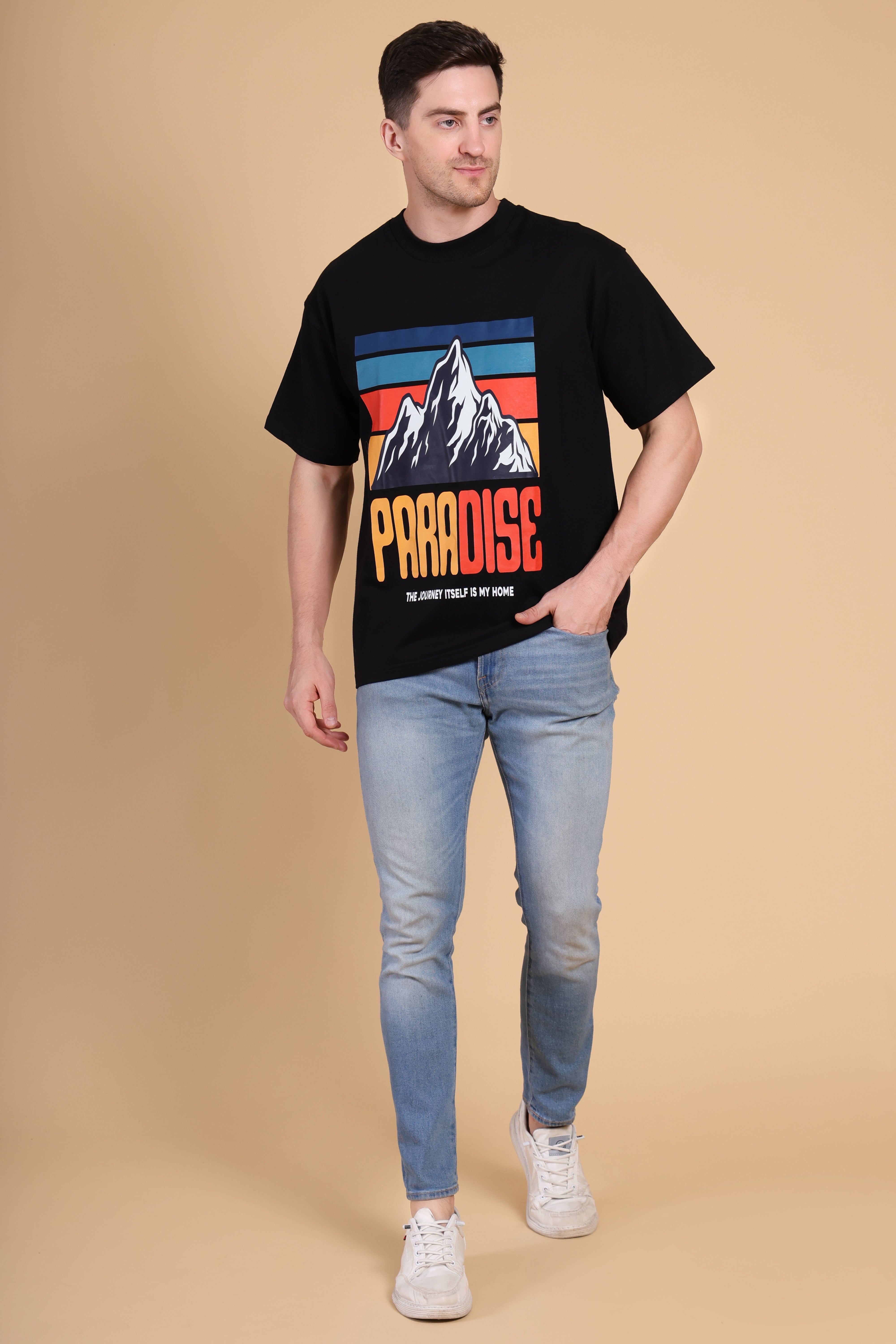 Oversized T Shirt - Paradise - Black