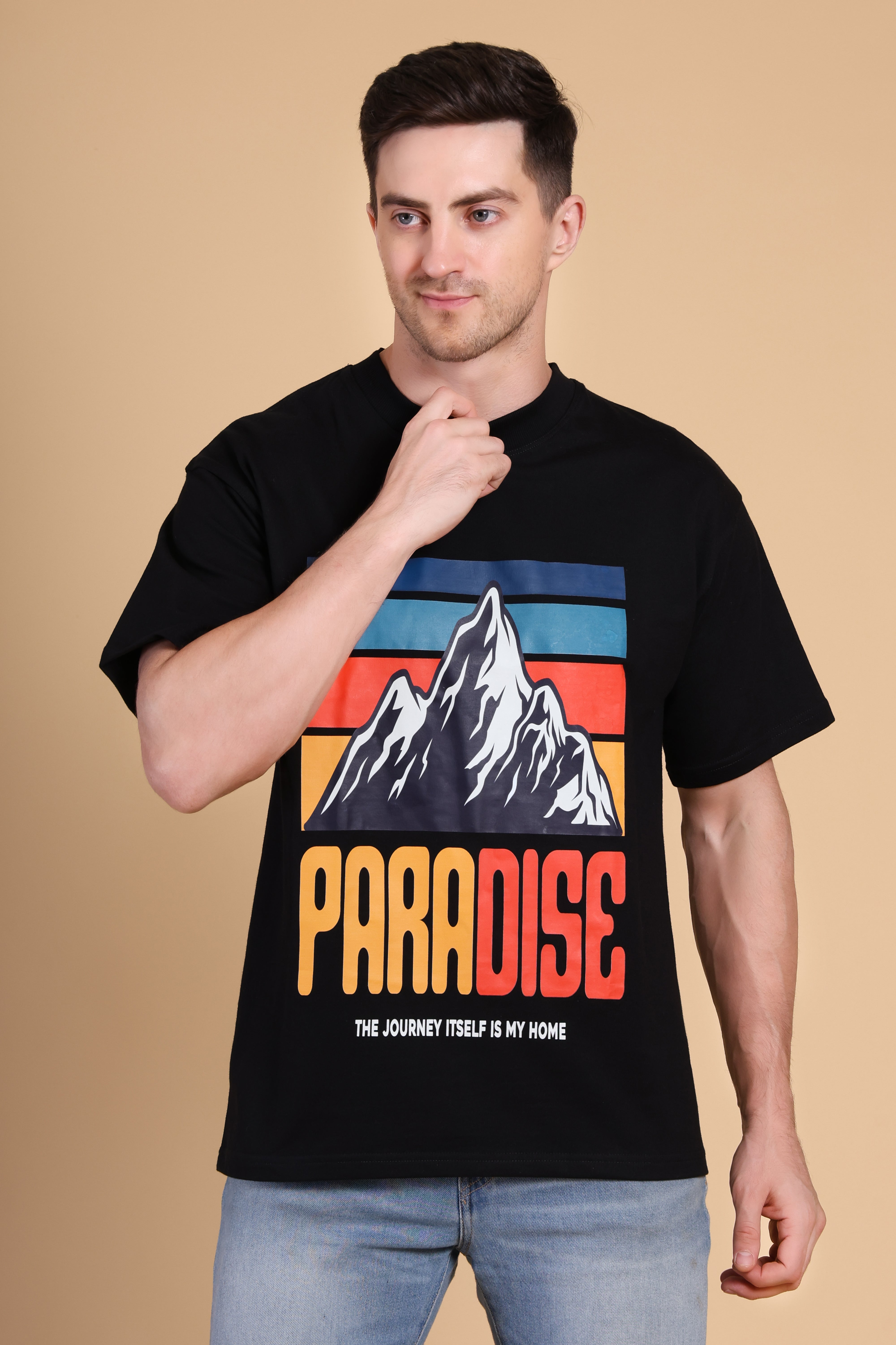 Oversized T Shirt - Paradise - Black