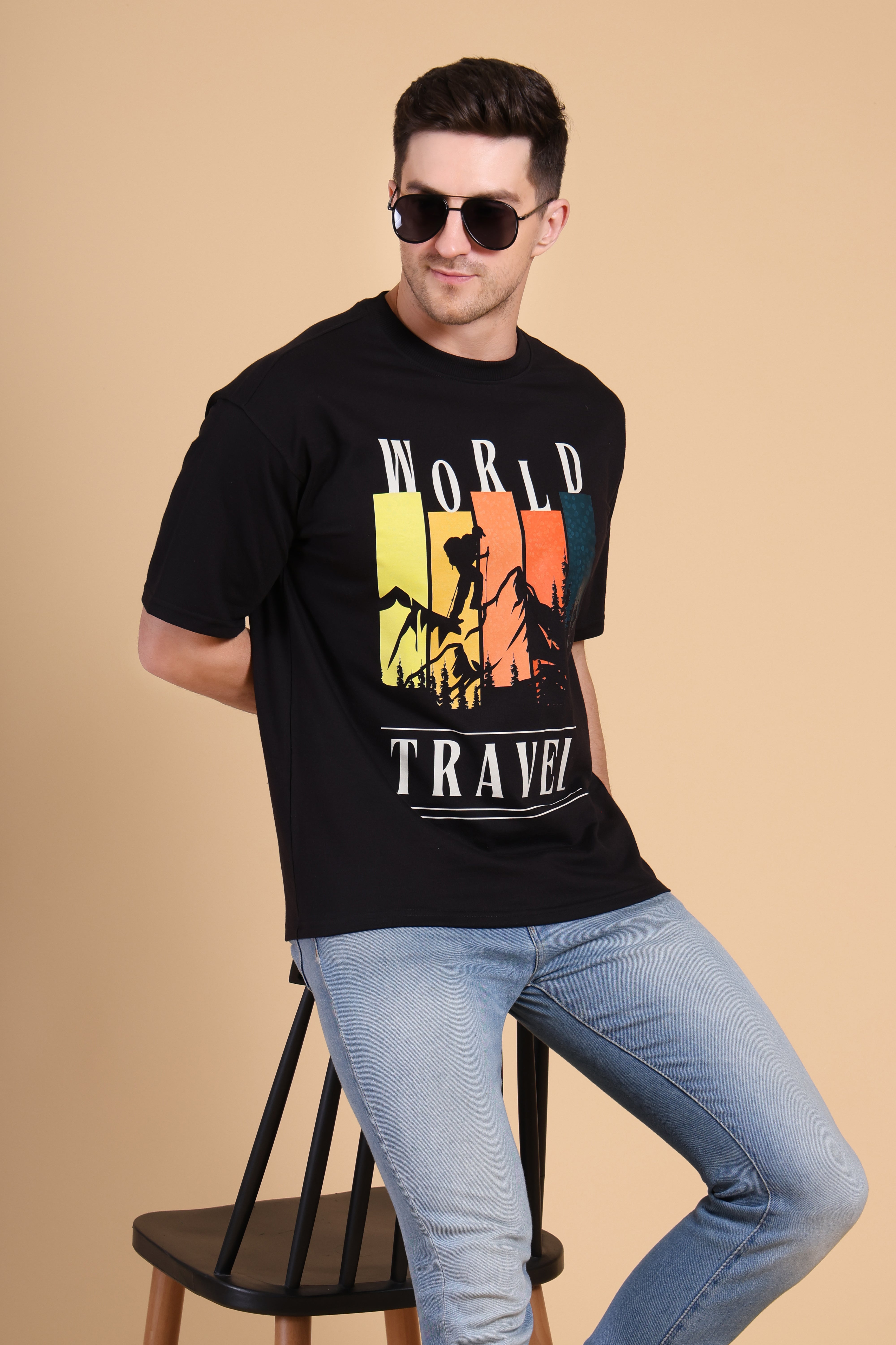 Oversized T Shirt - World Travel Black