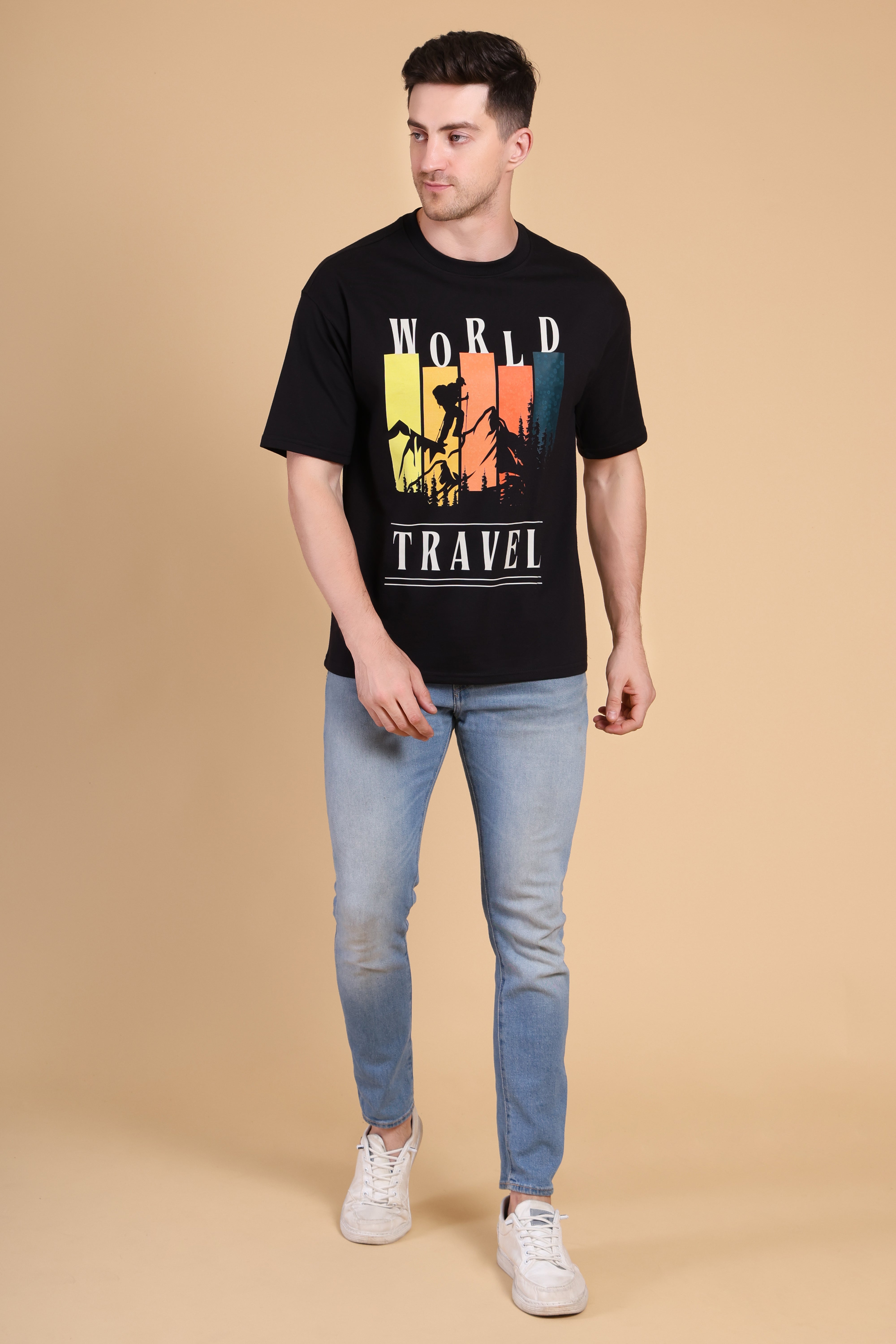 Oversized T Shirt - World Travel Black