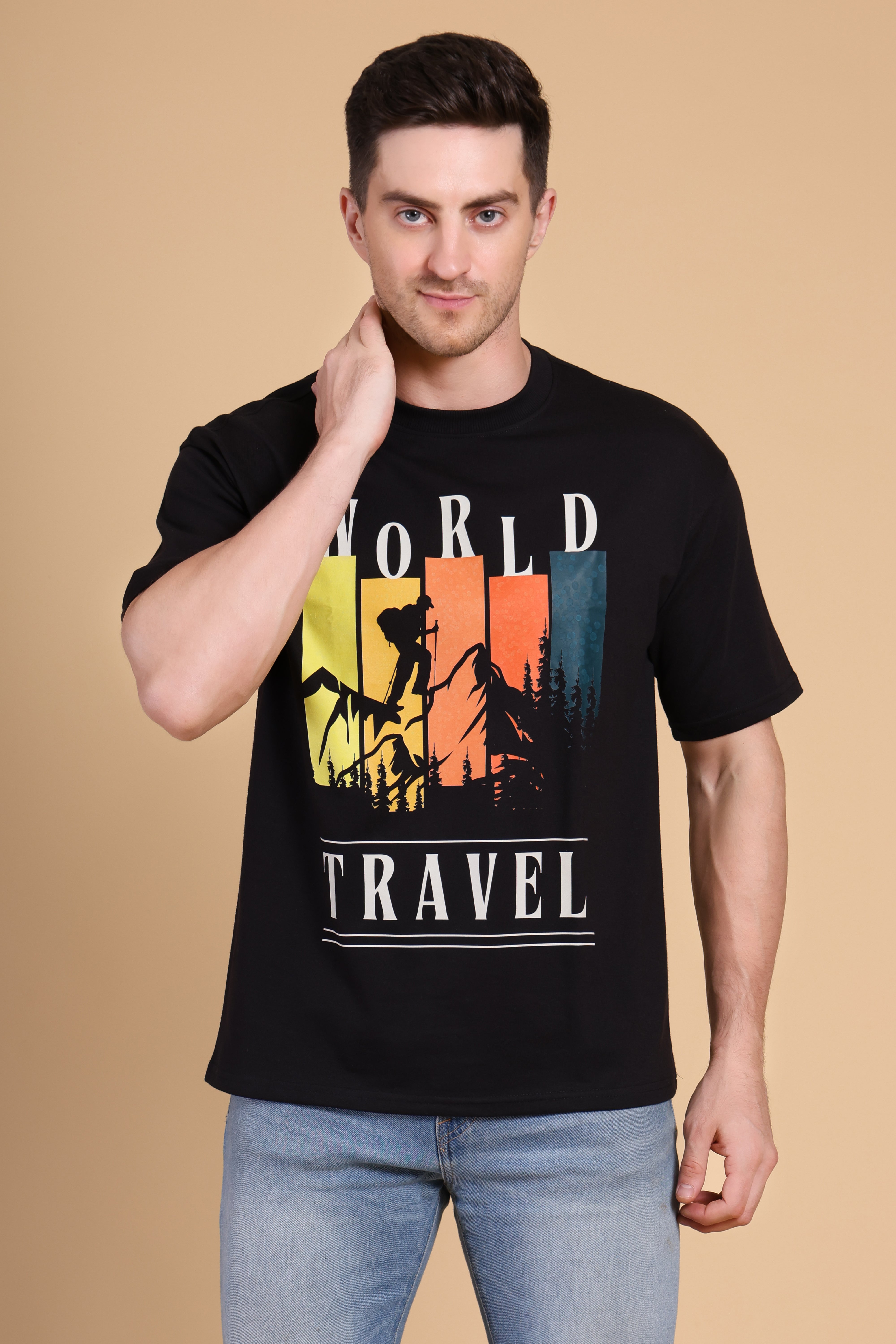Oversized T Shirt - World Travel Black