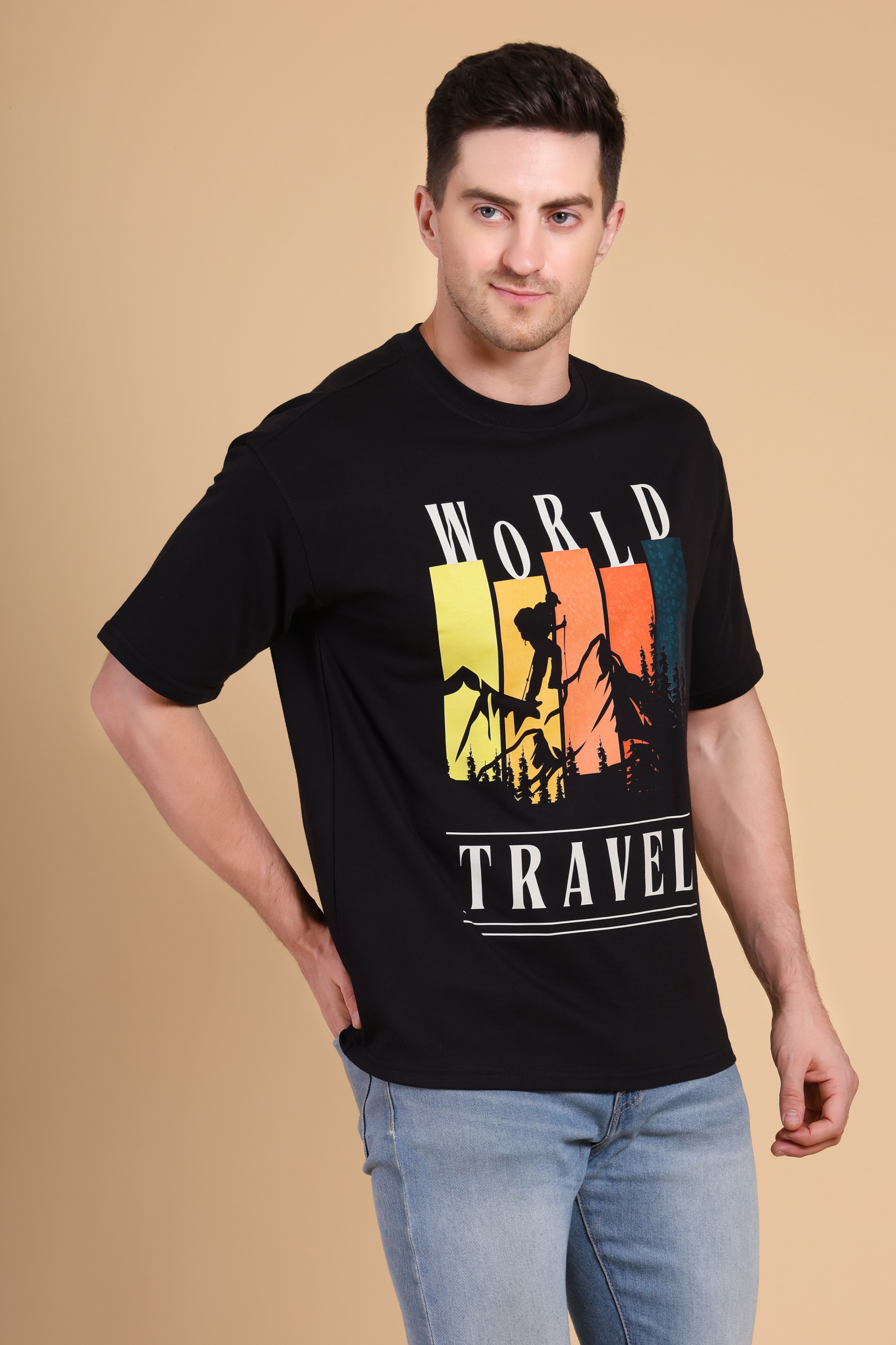 Oversized T Shirt - World Travel Black