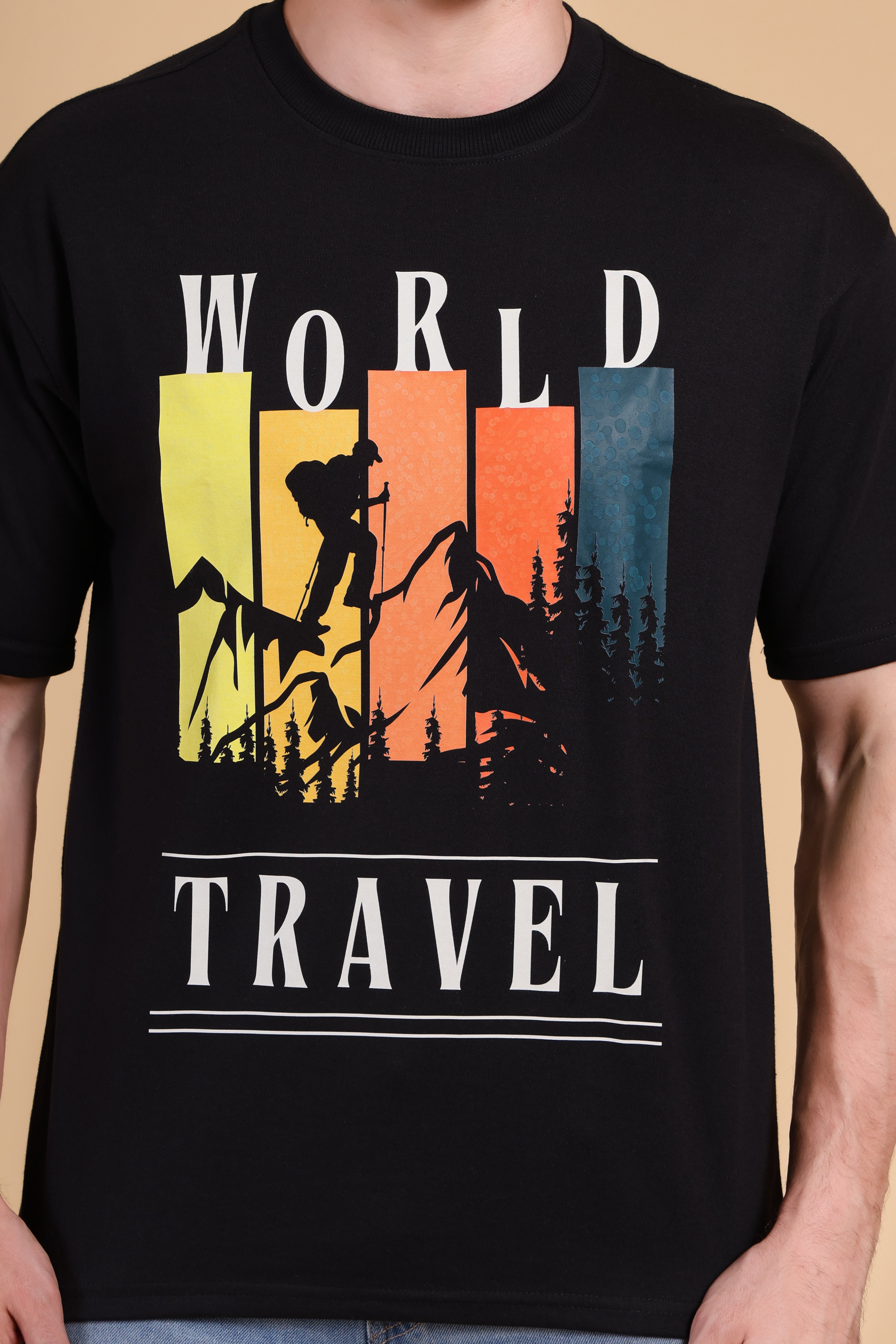 Oversized T Shirt - World Travel Black